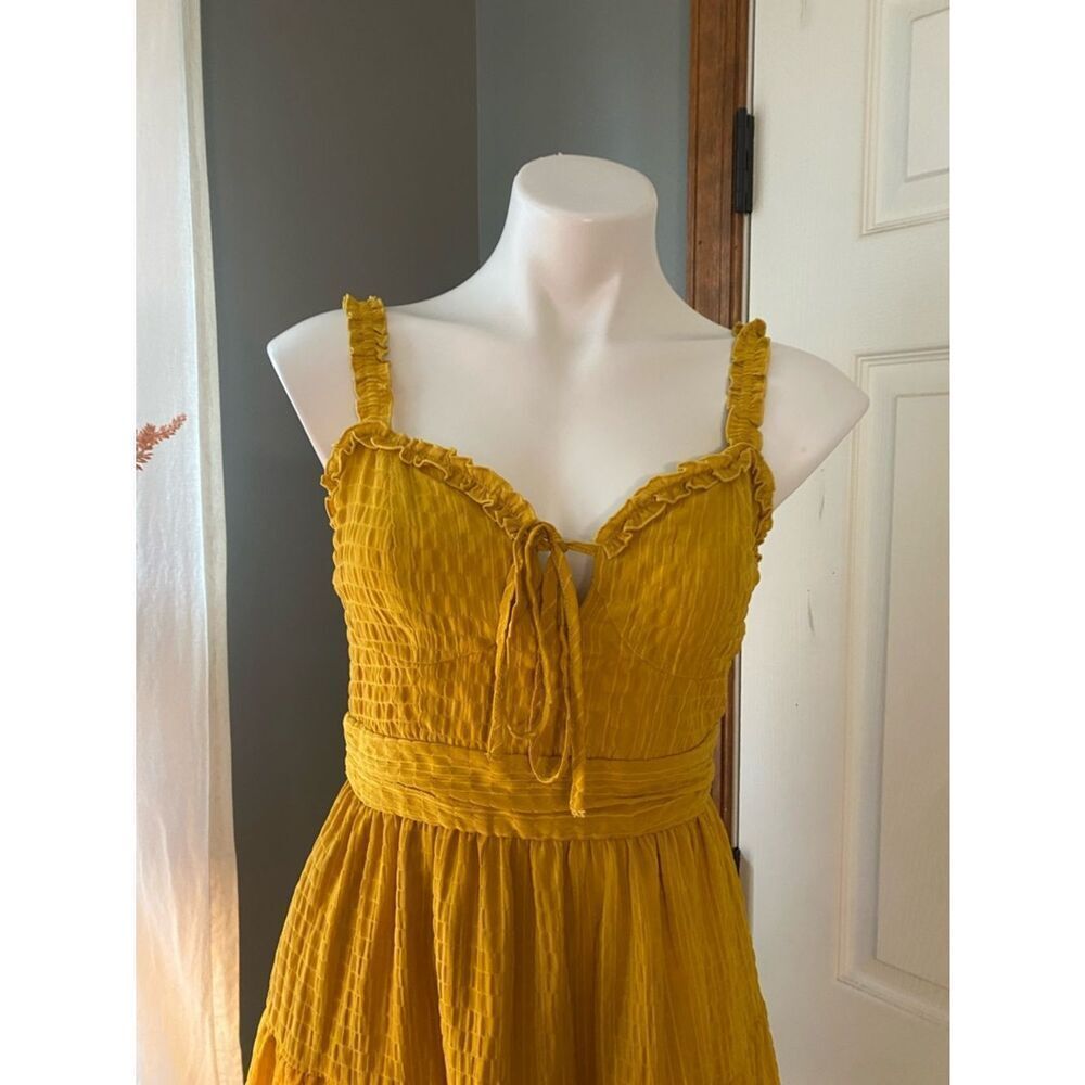 Forever 21 Mustard Yellow Tiered Sundress with Ruffle Straps - Picture 2 of 5
